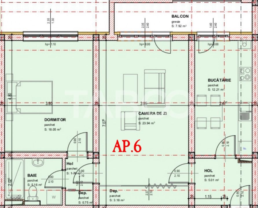 Apartament decoamandat 71 mpu 2 camere dressing balcon etaj 1 Selimbar – fotografia 6 din 7