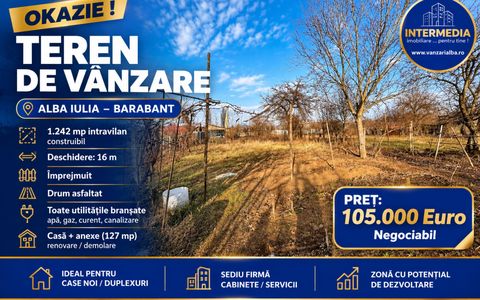 OKAZIE! Teren Intravilan Barabant 1242 mp. Imprejmuit Asfalt Utilitati Bransate