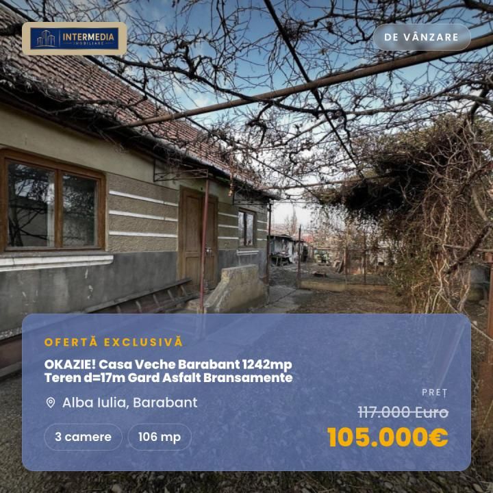 OKAZIE! Casa Veche Barabant 1242mp Teren d=17m Gard Asfalt Bransamente Utilitati – fotografia 14 din 15