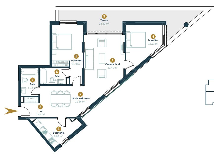 Apartament finisat | 3 camere | 2 băi | terasă 22mp | Între Lacuri – fotografia 2 din 2
