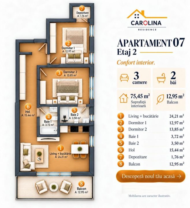 Apartament PREMIUM I 3 camere I 66 mp I  finisaje de inalta calitate I – fotografia 10 din 14