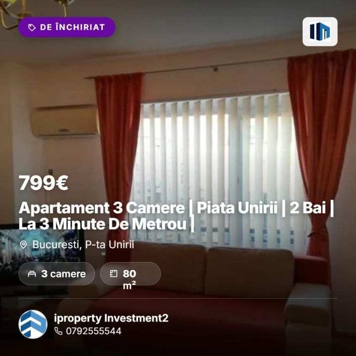 Apartament 3 Camere | Piata Unirii | 2 Bai | La 3 Minute De Metrou | – fotografia 1 din 8