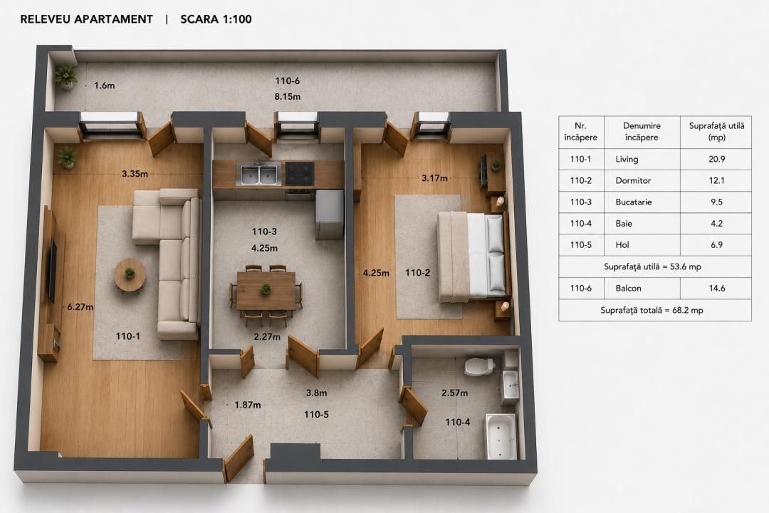 Apartament 2 camere Pallady • Decomandat • 68mp • Bloc 2026 • Etaj 8 – fotografia 7 din 7