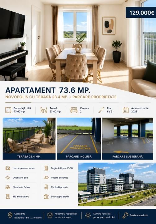 Apartament 73.6 mp. Novopolis cu terasă 23.4 mp. + parcare proprietate – fotografia 21 din 24