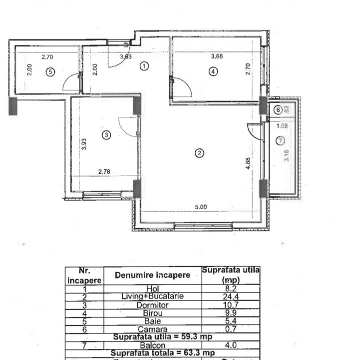 Aparament 3 camere 62 mp utili, SEMIFINISAT, zona strazii Colinei! – fotografia 8 din 8