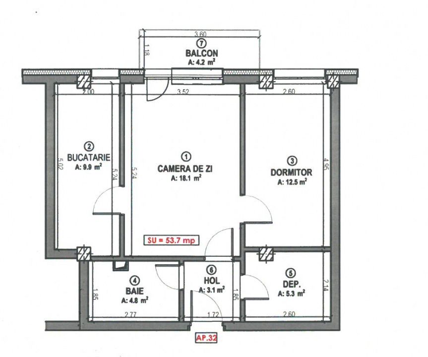 Ap 2 camere 55 mp, parcare la cerere, semifinisat, TVA inclus, zona Terra! – fotografia 7 din 7
