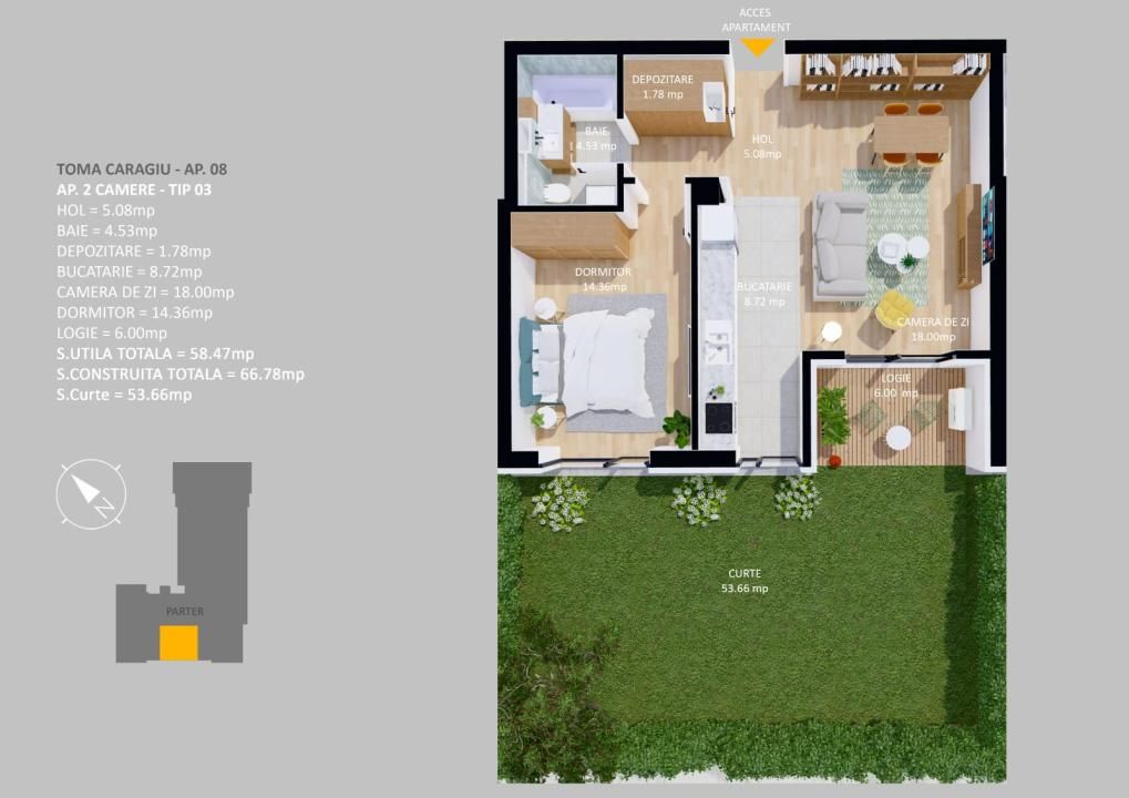 TVA inclus | Apartament 2 camere | Parter | Curte proprie 53,66 mp | Pipera – fotografia 5 din 5